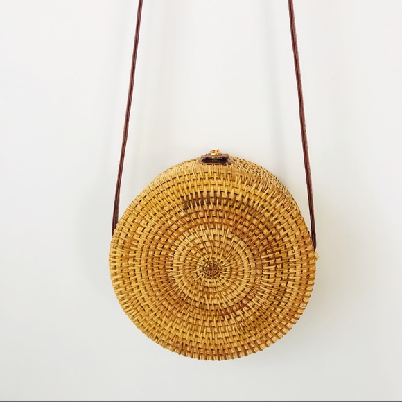 Woven Bag Wicker Rattan Round Boho Basket Purse - Picture 5 of 6